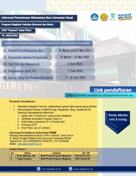 PENERIMAAN MAHASISWA PASCASARJANA MAGISTER MANAJEMEN DAN MAGISTER AKUNTANSI TA. 2021/2022